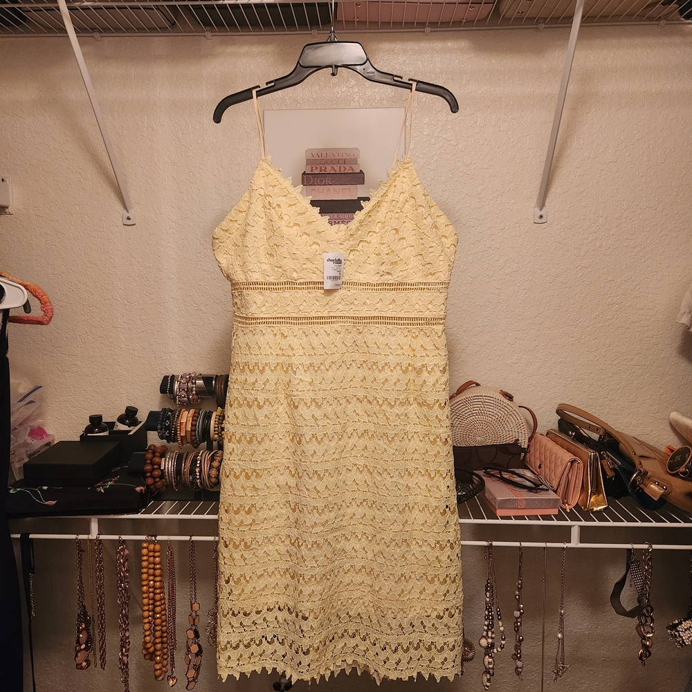 Light Yellow Lace Spaghetti-Strap Dress
